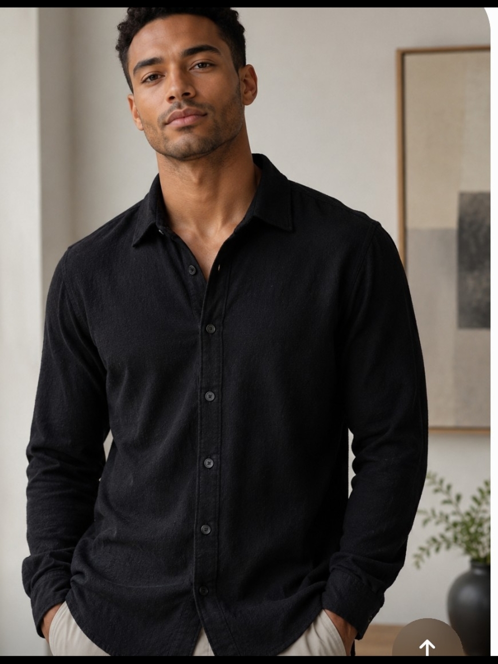 NWT Denim & Flower Black Men's Casual Long-Sleeve Button-Down Shirt